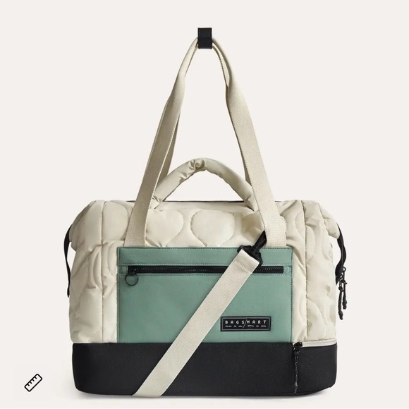 Bagsmart Handbags - Bagsmart Quilted Duffel Bag with Mint and Black Accents